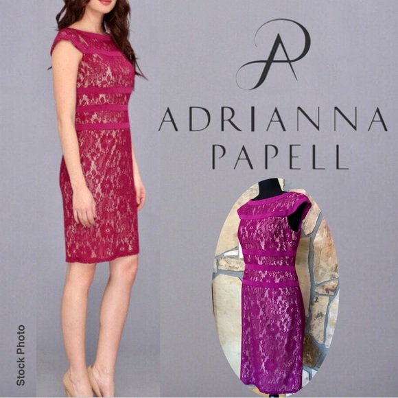 Adrianna Papell Dresses & Skirts - Adrianna Papell Lace Cap Sleeves Maroon Sheath Dress Midi (6)